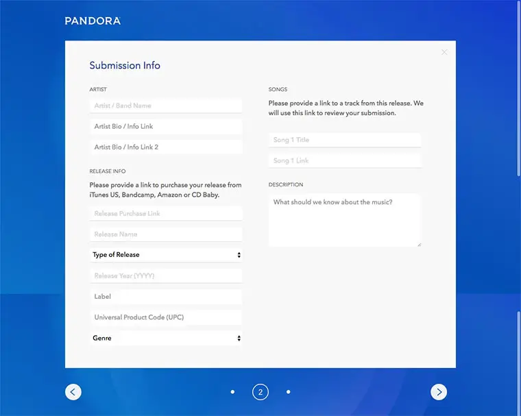 Pandora Submission Information